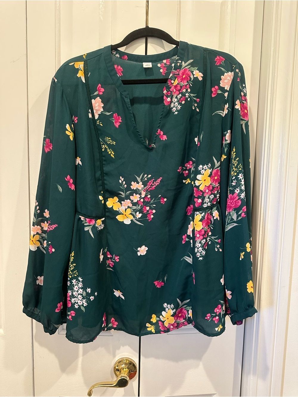 Old Navy Teal Green Floral V-Neck Long Sleeve Blouse XXL